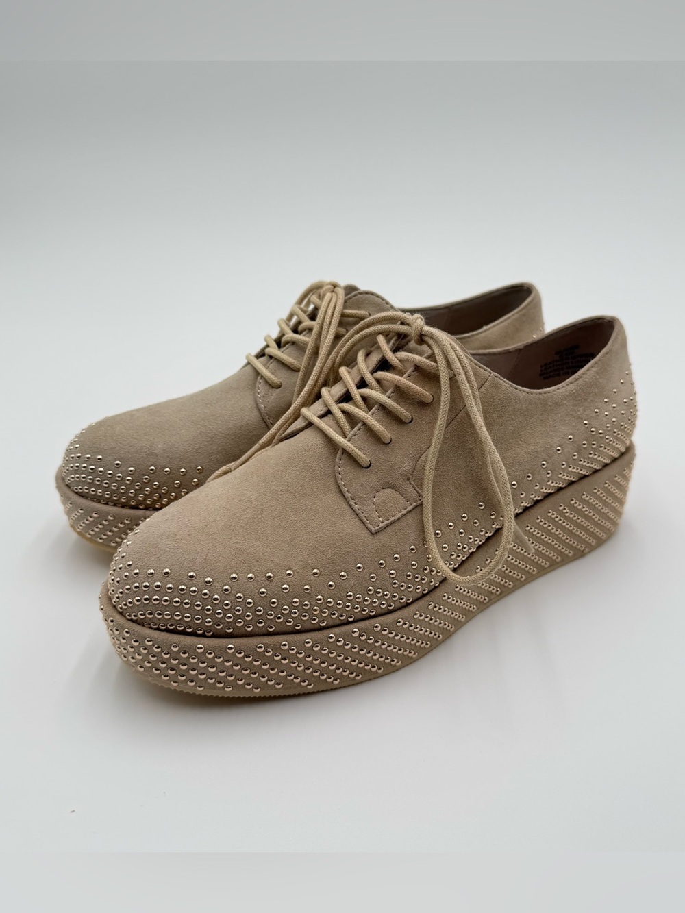 Cecelia New York Oliver Oxford Shoes 6.5 Beige Suede Studded Platform